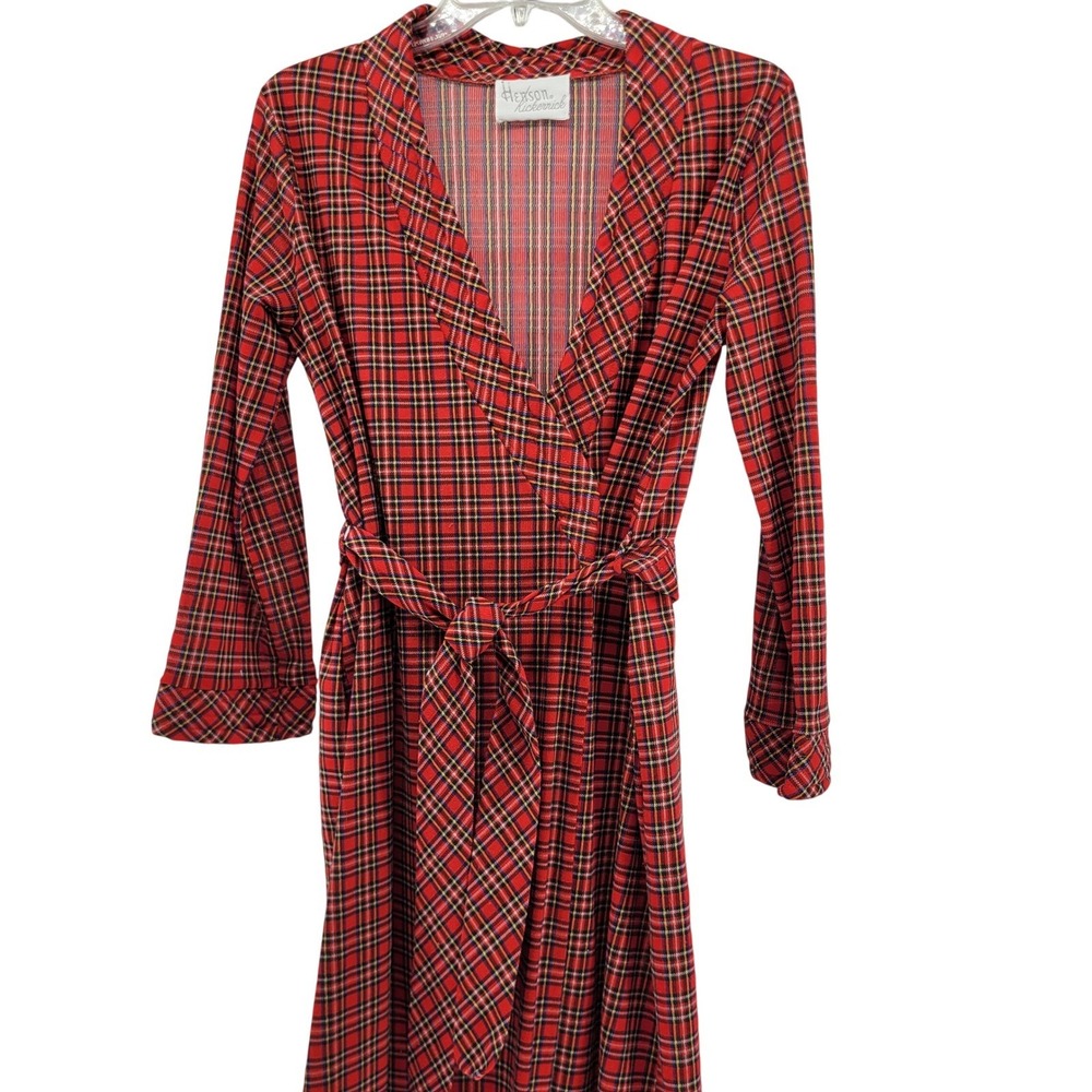 VTG Henson Kickernick Red Plaid Wrap Robe Long Sleeve Dressing Gown Women's L